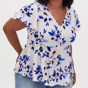 Torrid- white with blue and pink floral blouse